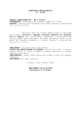 Resolução Administrativa n. 05/1998
