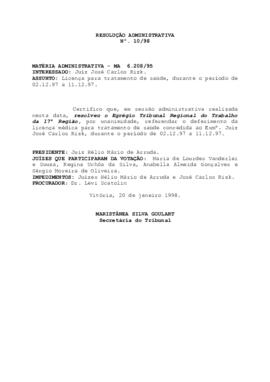 Resolução Administrativa n. 10/1998