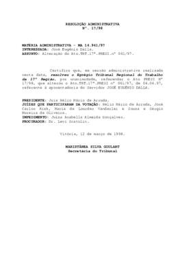 Resolução Administrativa n. 17/1998