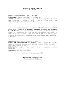 Resolução Administrativa n.º 11/1998