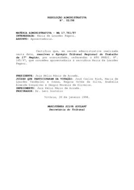 Resolução Administrativa n. 02/1998
