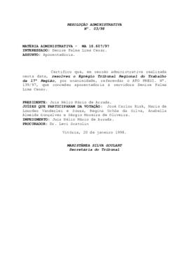 Resolução Administrativa n. 03/1998