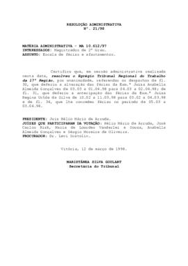 Resolução Administrativa n. 21/1998