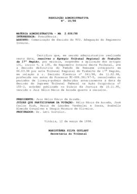 Resolução Administrativa n.º 15/1998