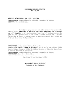 Resolução Administrativa n. 08/1998