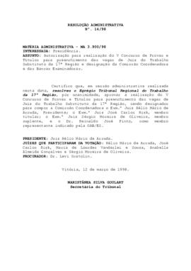 Resolução Administrativa n.º 14/1998